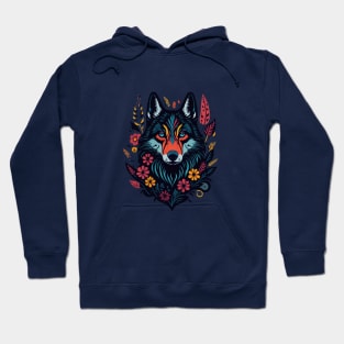 Colorful wolf with flowers Hoodie